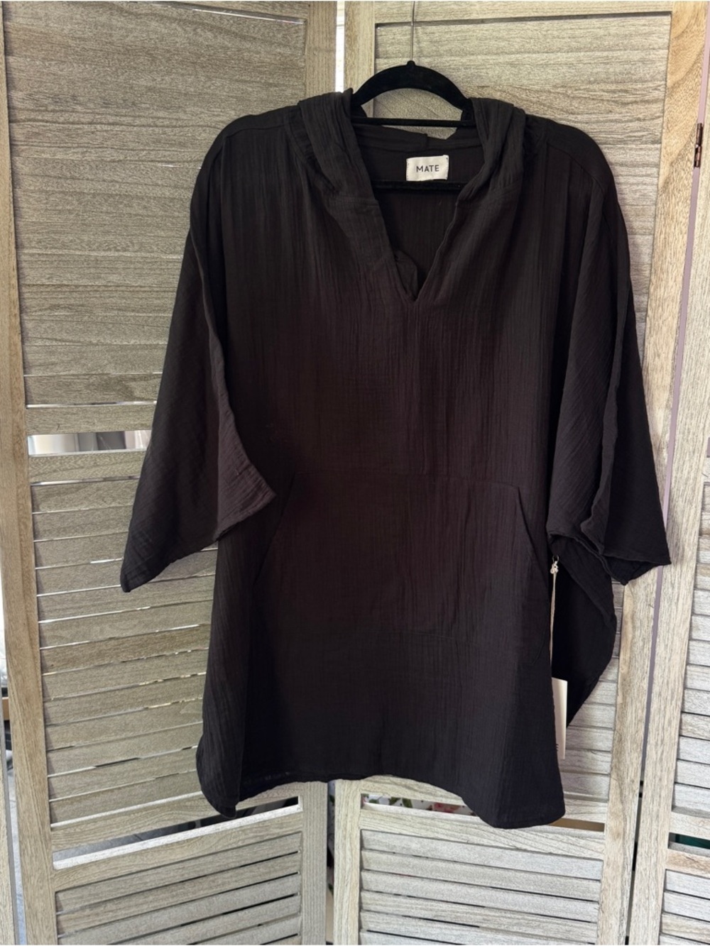 NWT Mate the Label Organic Gauze Cover Up Hooded Black M/L